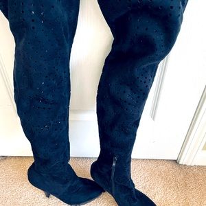 Bebe Wood platform High Heel Lattice OVER the knee Boots!